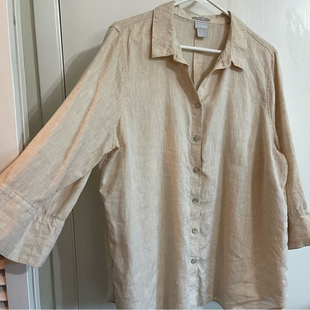 Chico's Light Tan Linen Shirt Size XL - Picture 3 of 8